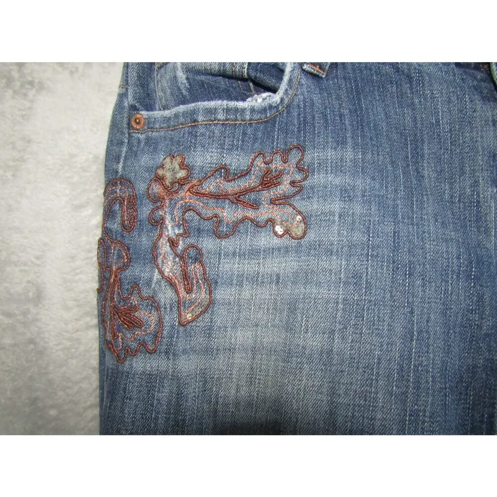 American Eagle Outfitters Jeans Women's 10 Regular Bootcut Embroidered Blue Deni
